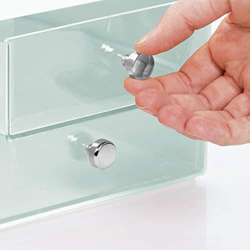 mDesign Organizador de maquillaje – Caja de almacenaje apilable con 2 cajones para rímel, polvos, pintaúñas, etc. – Organizador de cosméticos para baño, tocador u oficina – verde menta y transparente