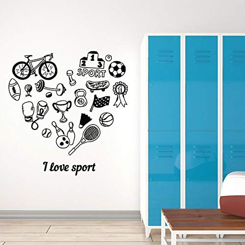 Me encantan los deportes calcomanía de pared letras bolos tenis bicicleta vinilo etiqueta de la ventana amor corazón creativo decoración del hogar dormitorio