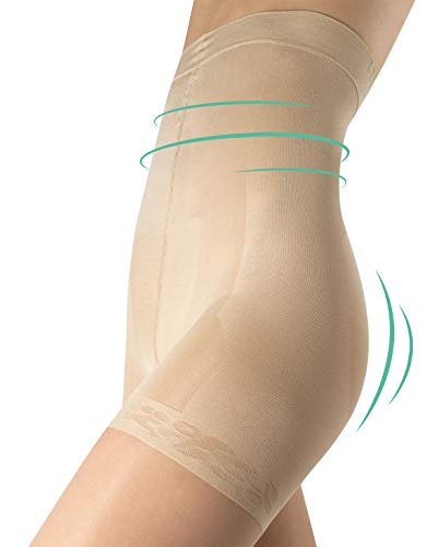 MEDIAS FINAS REDUCTORAS DE TALLE ALTO | PANTY CON COMPRESION MEDIA | NATURAL, NEGRO | 20 DEN | S, M, L, XL | CALCETERÍA ITALIANA | (XXL, NATURAL)