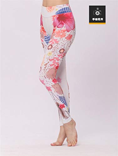 Medias para mujer Medias de mujer Nuevos pantalones de yoga impresos pantalones deportivos de fitness pantalones ajustados de yoga floral pantalones de amoníaco flores femeninas pintadas a mano XL