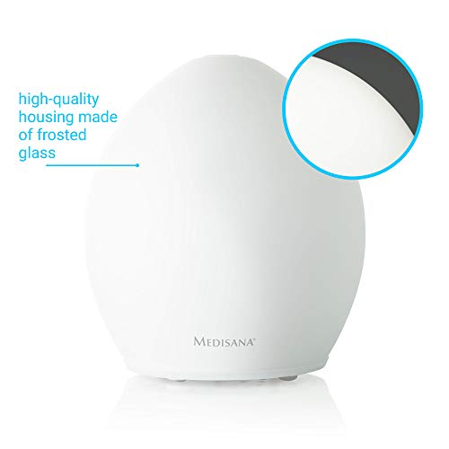 Medisana AD 635 Difusor de aromas de cristal esmerilado, nebulizador con compartimento de aromas, luz de bienestar en 6 colores, ideal para el salón de yoga, spa, 100 ml