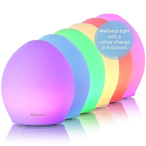 Medisana AD 635 Difusor de aromas de cristal esmerilado, nebulizador con compartimento de aromas, luz de bienestar en 6 colores, ideal para el salón de yoga, spa, 100 ml