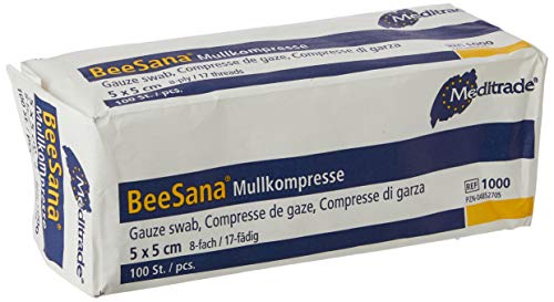 Meditrade 1000 Beesana - Gasas estériles, 8 capas, 5 x 5 cm, 100 unidades