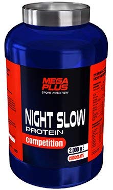 MEGA PLUS NIGHT SLOW PROTEIN COMPETITION - Complemento alimenticio a base de proteina de lenta absorción, Gaba y Triptófano - 1Kg, Fresa