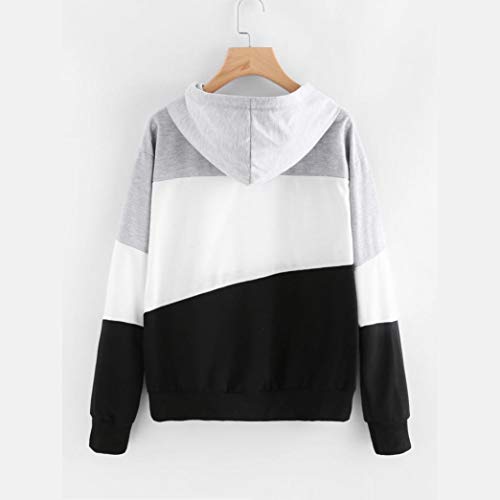 MEIbax Sudadera con Capucha para Mujer de Empalme Grande Patchwork de Manga Larga Casual De Tendencia Primavera otoño Suelto Hoodie Pullover Camisetas Blusa Camisas Superior Jersey Tops