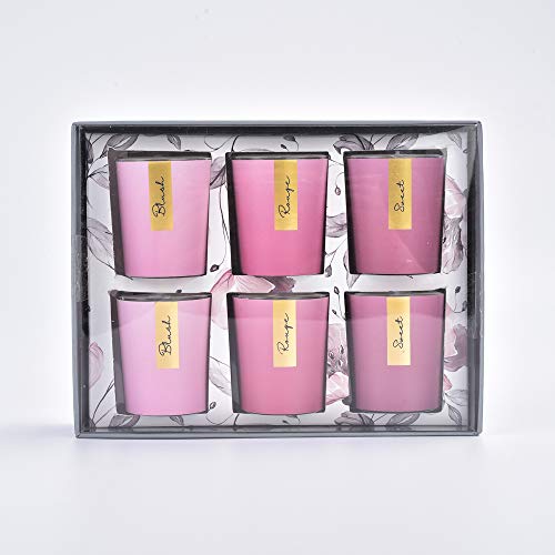 Meilo Juego de Regalo de Velas aromáticas, Velas aromáticas, Velas de Vidrio, Coñac, refrescos, Whisky Perfume,Hechas de Cera de Soja,6 Piezas/Paquete (Pink)