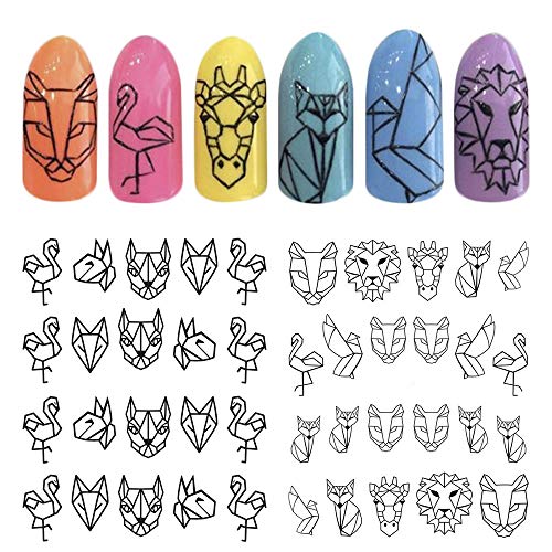 MEIYY Pegatina De Uñas 3 Hojas Pegatinas De Transferencia De Calcomanías De Agua De Dibujos Animados De Animales De Uñas Imagen Geometría Abstracta Linear Nail Art Slider Sticker Decoración
