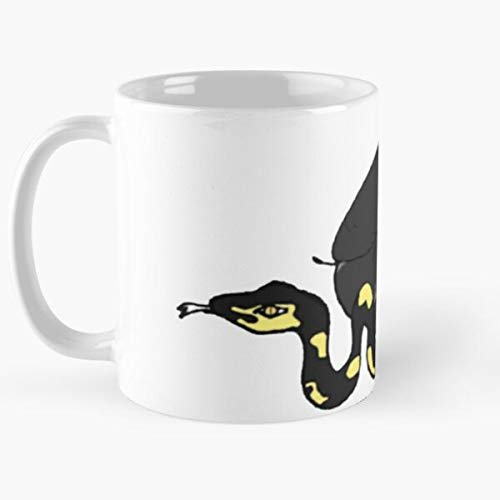 MELIBALI Yellow Art Shiny Snake Spooky Lips Ink Black Tatto Best Mug Tiene 11oz de Mano Hechas de cerámica de mármol Blanco