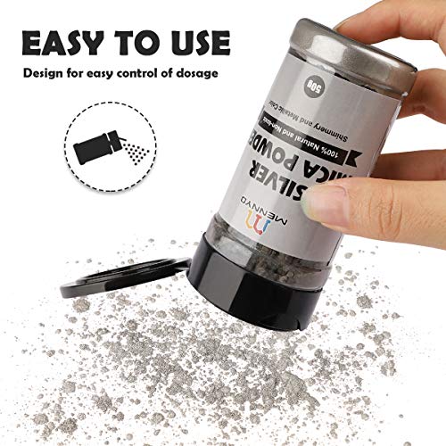 MENNYO Pigmento para Resina Epoxi, Colorante Jabones 50g Color Gris Plateado Mica en Polvos Metálico Natural para Kit Hacer Velas, Fabrica Slime, Pintura, Sombra de Ojos, Maquillaje, Esmalte de Uñas