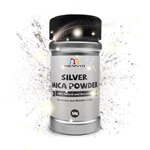 MENNYO Pigmento para Resina Epoxi, Colorante Jabones 50g Color Gris Plateado Mica en Polvos Metálico Natural para Kit Hacer Velas, Fabrica Slime, Pintura, Sombra de Ojos, Maquillaje, Esmalte de Uñas