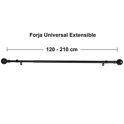 MERCURY TEXTIL Barra Sencilla Forja Universal Extensible,Barra de Cortinas Decorativa Extensible (Negro, 120-210cm)