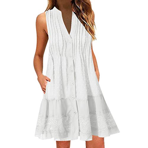 MERICAL El Vestido sin Mangas con Cuello de Pico de Verano de Moda para Mujer(Blanco,XXXXX-Large)