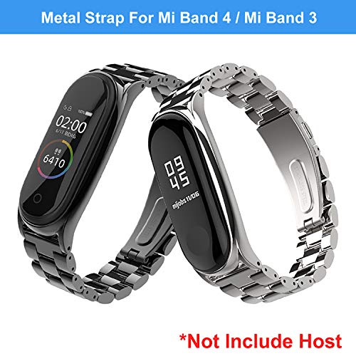 Mi Band 3 Correa de Metal BDIG Pulsera para Xiaomi Mi Band 3 Correa de Acero Inoxidable Agradable (No Host) (Metal Black)