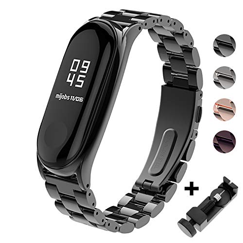 Mi Band 3 Correa de Metal BDIG Pulsera para Xiaomi Mi Band 3 Correa de Acero Inoxidable Agradable (No Host) (Metal Black)