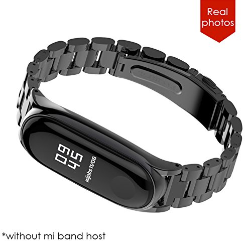 Mi Band 3 Correa de Metal BDIG Pulsera para Xiaomi Mi Band 3 Correa de Acero Inoxidable Agradable (No Host) (Metal Black)