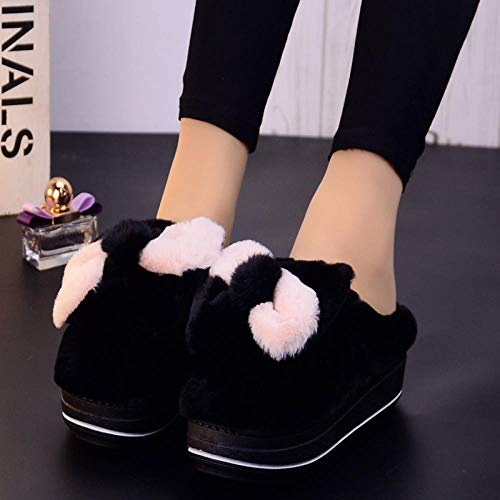 MIANslippers Zapatillas de algodón de Invierno para Mujer Que realzan los Zapatos de algodón cálido Interior de Mariposa de Costura Gruesa de Fondo Grueso Lindo, Gris, 37-38