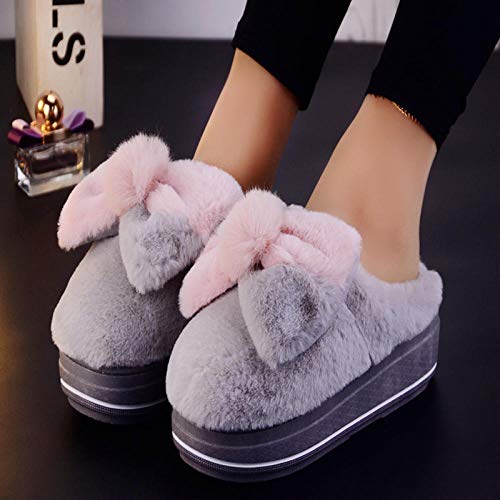 MIANslippers Zapatillas de algodón de Invierno para Mujer Que realzan los Zapatos de algodón cálido Interior de Mariposa de Costura Gruesa de Fondo Grueso Lindo, Gris, 37-38