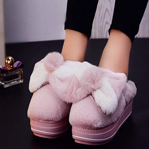 MIANslippers Zapatillas de algodón de Invierno para Mujer Que realzan los Zapatos de algodón cálido Interior de Mariposa de Costura Gruesa de Fondo Grueso Lindo, Gris, 37-38