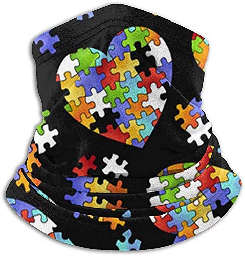 Microfibra Calentador de cuello Conciencia del autismo Piezas de rompecabezas Corazón Cuello Polaina Tubo Calentador del oído Diadema Bufanda Mascarilla Pasamontañas Negro