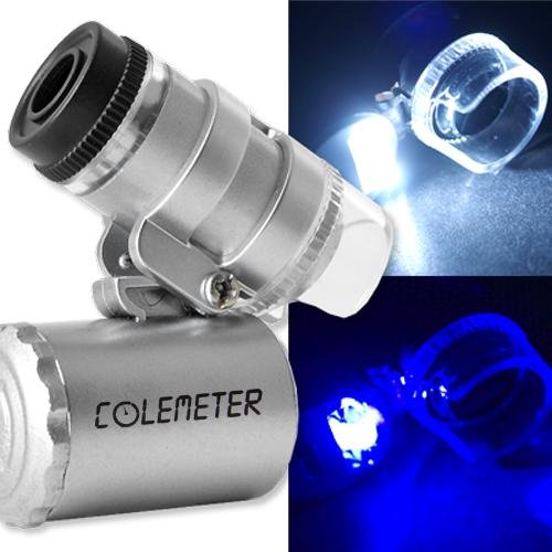 Microscopio LED Mini 60X joyería Lupa Iluminada Lentes Aumentos Luz UV A Pilas Monóculo