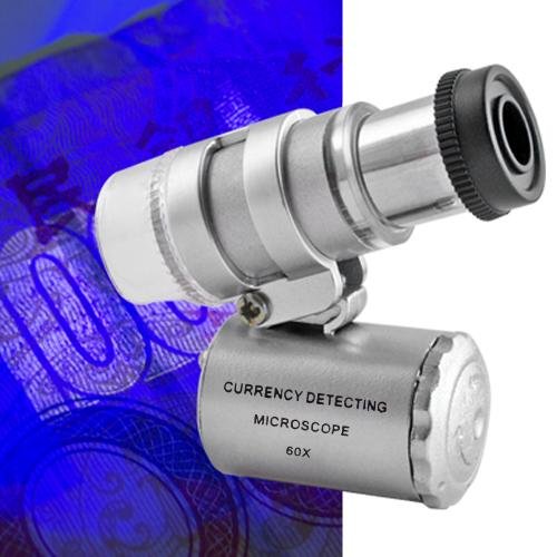 Microscopio LED Mini 60X joyería Lupa Iluminada Lentes Aumentos Luz UV A Pilas Monóculo