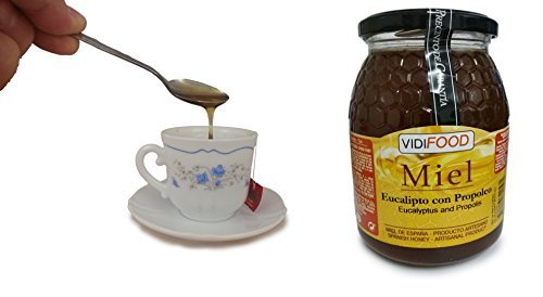 Miel de Eucalipto con Propóleo - 1kg - Producida en España - Mejora tus defensas y tu sistema circulatorio - Alta Calidad - Aroma Amaderado Intenso, Sabor Rico y Dulce