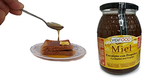Miel de Eucalipto con Propóleo - 1kg - Producida en España - Mejora tus defensas y tu sistema circulatorio - Alta Calidad - Aroma Amaderado Intenso, Sabor Rico y Dulce