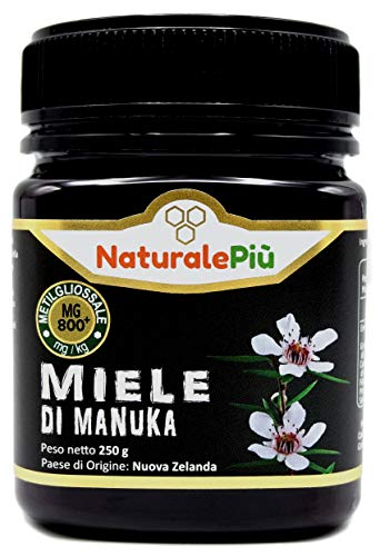 Miel de Manuka 800+ MGO 250g. Producida en Nueva Zelanda, activa y cruda, 100% pura y natural. Metilglioxial probado por laboratorios acreditados. NATURALEPIÙ