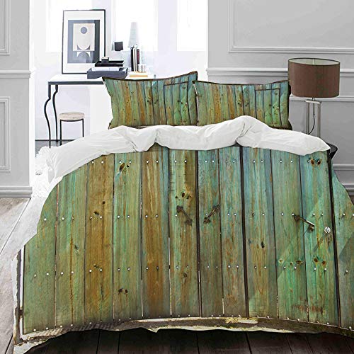 MIGAGA Bedding Juego de Funda de Edredón,Antigua Puerta de Madera rústica Fecha Toscana Entrada de la casa Textura Antigua fotografía，Microfibra Funda de Nórdico y Fundas de Almohada - 220 x 240cm