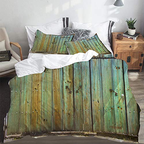 MIGAGA Bedding Juego de Funda de Edredón,Antigua Puerta de Madera rústica Fecha Toscana Entrada de la casa Textura Antigua fotografía，Microfibra Funda de Nórdico y Fundas de Almohada - 220 x 240cm