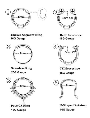 Milacolato 10 Unids 16G Acero Inoxidable Septum Clicker Nariz Anillos Aro Herradura Cartílago Trágico Anillo Septum Anillo Piercing Joyería