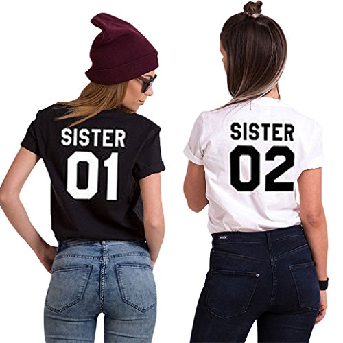 Minetom Best Friends Camisetas Mujer Manga Corta Tumblr Verano Casual Moda Poleras Ropa Negro - Blanco 01 ES 34