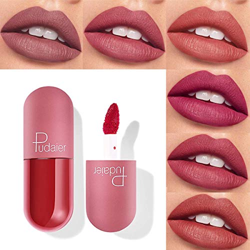 Mini Capsule Matte Superstay Ink, 6 Pcs Matt Waterproof Long Lasts Lipstick Liquid/Non-Stick on Cup, Kiss-proof, Nude Lip Gloss Kit (AN)