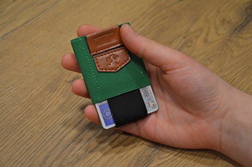Mini Cartera “elástica” MOTR Hecha a Mano con Capacidad de 4 a 8 Tarjetas de Color Verde Prado.
