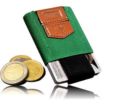 Mini Cartera “elástica” MOTR Hecha a Mano con Capacidad de 4 a 8 Tarjetas de Color Verde Prado.