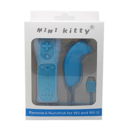 mini kitty 2 en 1 Mando Plus con Motion Plus y Nunchunk para Nintendo Wii + Funda de Silicona - Azul Claro