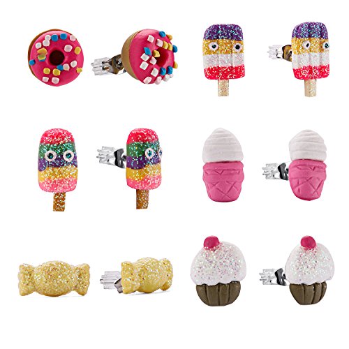 minihope Colorful postres Stud Pendientes Set para niños niñas en caja bonita