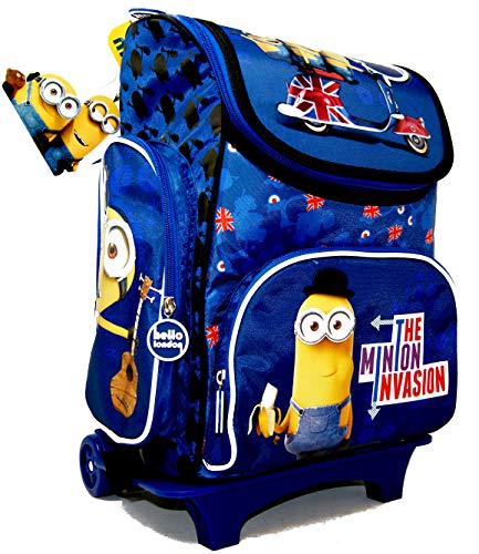 Minions – 2 unidades. Mochila escolar (35,5 x 27,5 x 16 cm) Set con extra Trolley – Hello London – The Minion Invasion – Diseño: Stuart & Kevin & Bob – para escuela, deporte + ocio