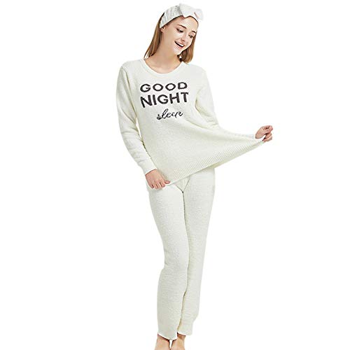 Minions Boutique - Pijama para mujer, manga larga, cuello redondo, suelto, suave, conjunto de ropa para el hogar, Blanco, talla única