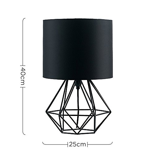MiniSun - Moderna Lámpara de Mesa Negra – Innovadora Base de Estilo Jaula - Pantalla Negra - Iluminación Interior