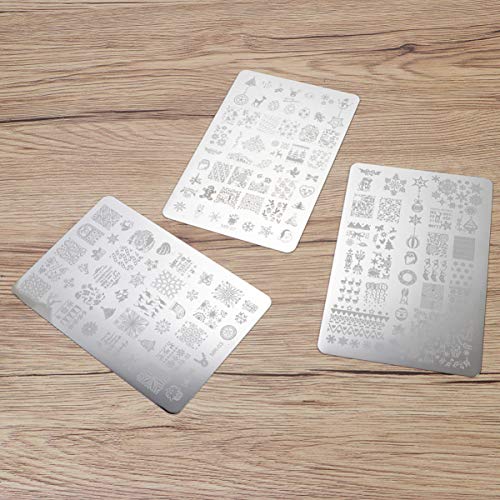 Minkissy placa de estampado de uñas de navidad 3 piezas plantillas de estampado de uñas arte copo de nieve de navidad elk t sello de uñas herramientas de arte de uñas para manicura de salón de uñas