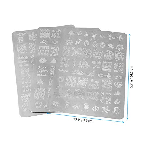 Minkissy placa de estampado de uñas de navidad 3 piezas plantillas de estampado de uñas arte copo de nieve de navidad elk t sello de uñas herramientas de arte de uñas para manicura de salón de uñas