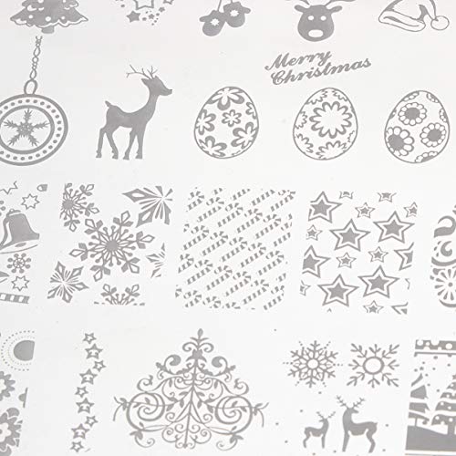 Minkissy placa de estampado de uñas de navidad 3 piezas plantillas de estampado de uñas arte copo de nieve de navidad elk t sello de uñas herramientas de arte de uñas para manicura de salón de uñas