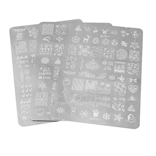 Minkissy placa de estampado de uñas de navidad 3 piezas plantillas de estampado de uñas arte copo de nieve de navidad elk t sello de uñas herramientas de arte de uñas para manicura de salón de uñas