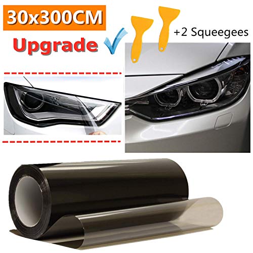 Mioke Láminas para Faro, 30 * 300cm PVC Protector Film Autoadhesivo Vinilo Pegatina para Faros de Coche Negro/Amarillo (Negro)