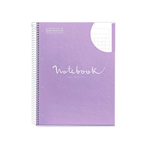 MIQUELRIUS - Cuaderno Notebook Emotions - 1 franja de color, A4, 80 Hojas cuadriculadas 5mm, Papel 90g, 4 Taladros, Cubierta de Cartón Extraduro, Color Lavanda