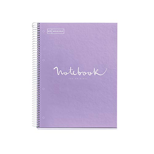 MIQUELRIUS - Cuaderno Notebook Emotions - 1 franja de color, A4, 80 Hojas cuadriculadas 5mm, Papel 90g, 4 Taladros, Cubierta de Cartón Extraduro, Color Lavanda