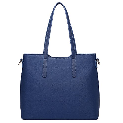 Miss Lulu Bolso Totes para Mujer de Mano Moda 3Pcs Bolsos de Hombro Cuero PU (Armada)