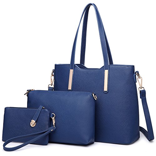 Miss Lulu Bolso Totes para Mujer de Mano Moda 3Pcs Bolsos de Hombro Cuero PU (Armada)