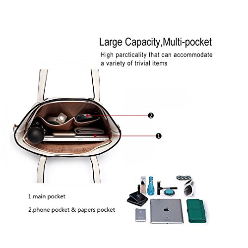 Miss Lulu Bolso Totes para Mujer de Mano Moda 3Pcs Bolsos de Hombro Cuero PU (Blanco)